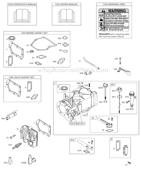 Page A Diagram and Parts List for 9D900SERIES  Briggs and Stratton Engine